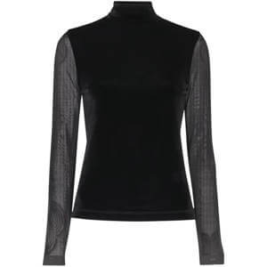 Whistles Black Velvet Mesh Sleeve Top